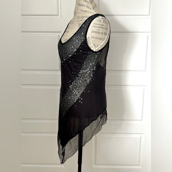 All saints black sheer sequin blouse tank top sexy size 10 - Picture 1 of 10
